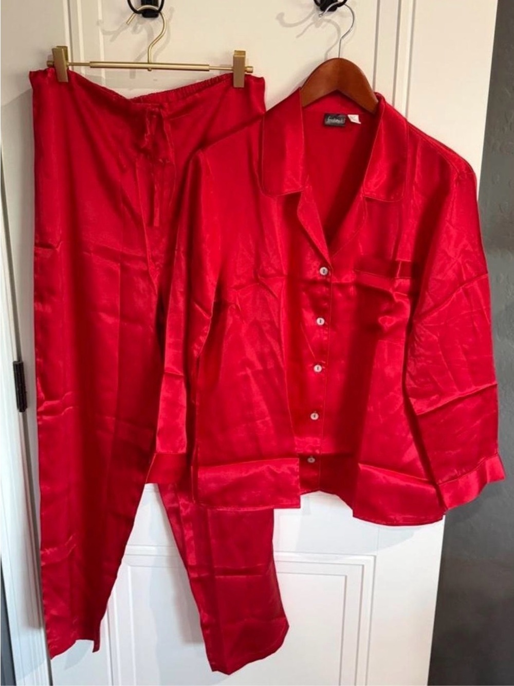 Vintage Frederick's of Hollywood Red SILK Button-Front Pajama Set